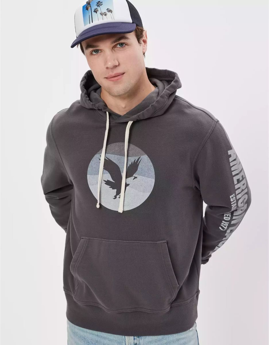 Sweat à Capuche American Eagle AE Bonfire Fleece Graphique Noir Homme | WZA-84693523